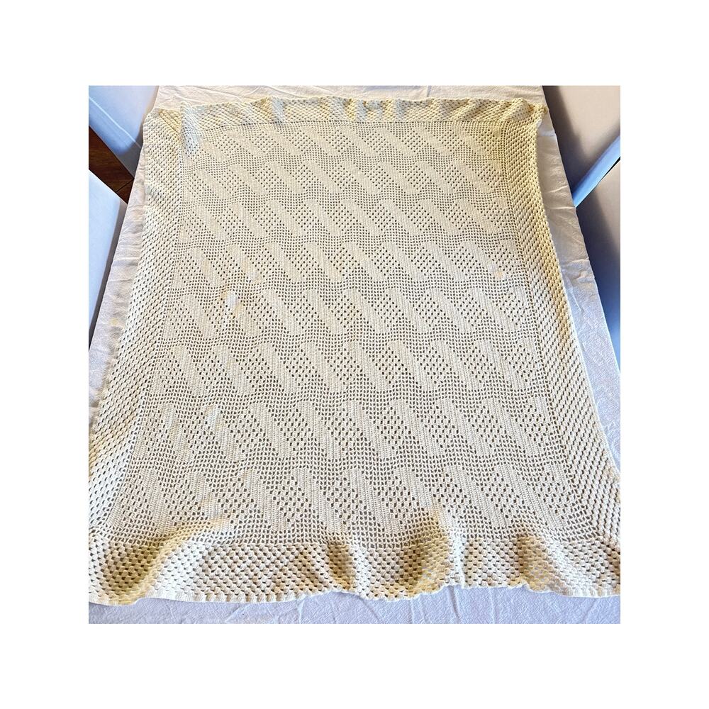 Handmade Crochet Baby Blanket Cream Knit Receiving Blanket